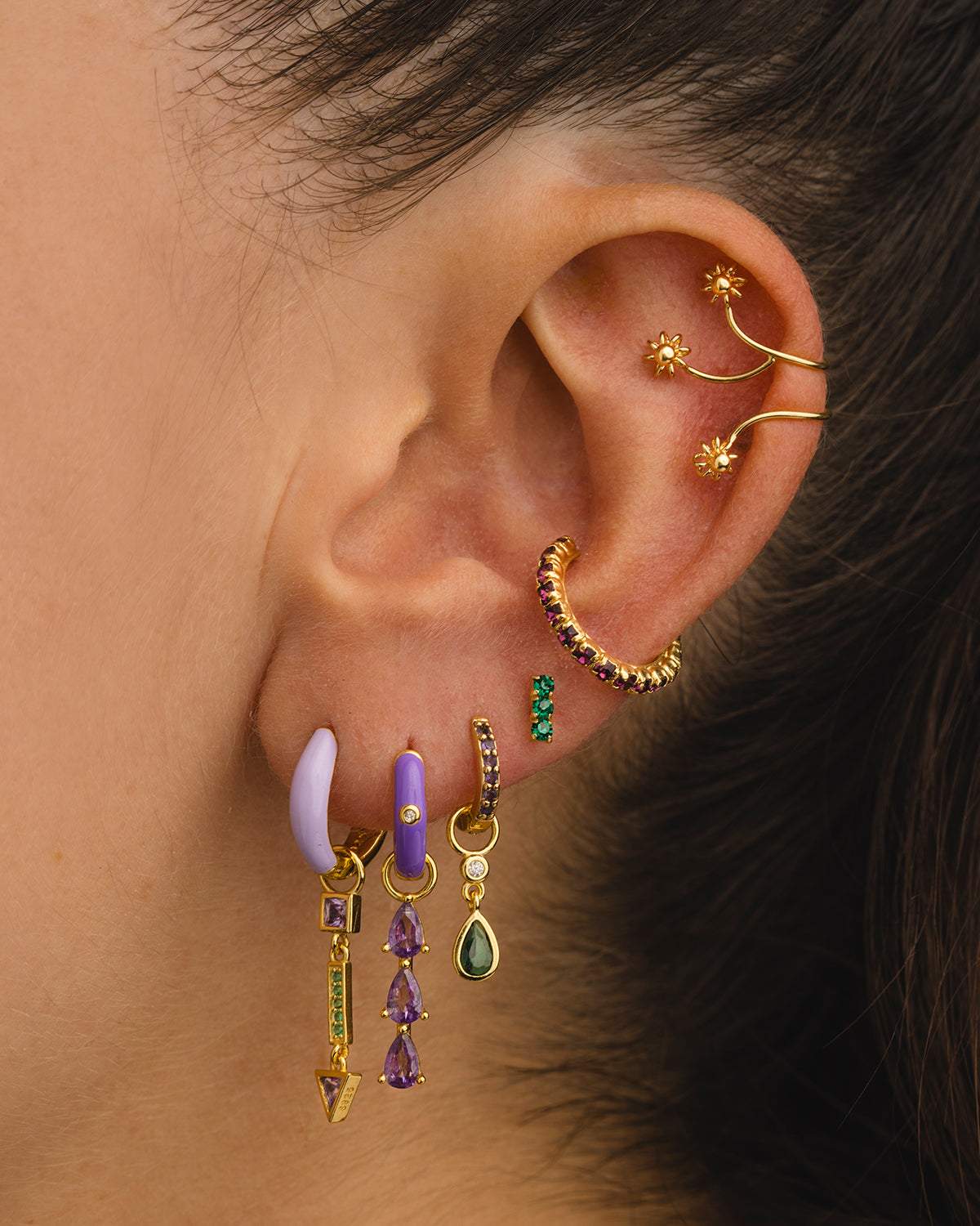 PENDIENTES HOOPS BRIGHT PURPLE SILVER