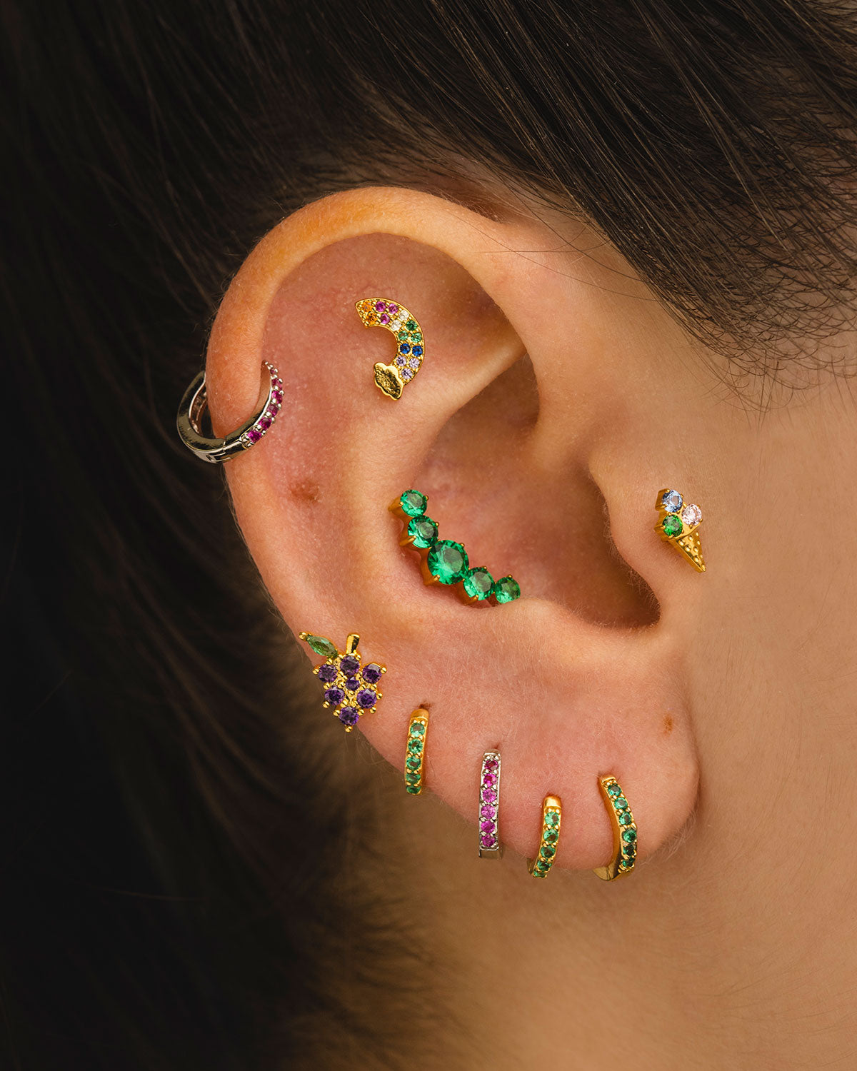PENDIENTES HOOPS BRIGHT GREEN MINI SILVER