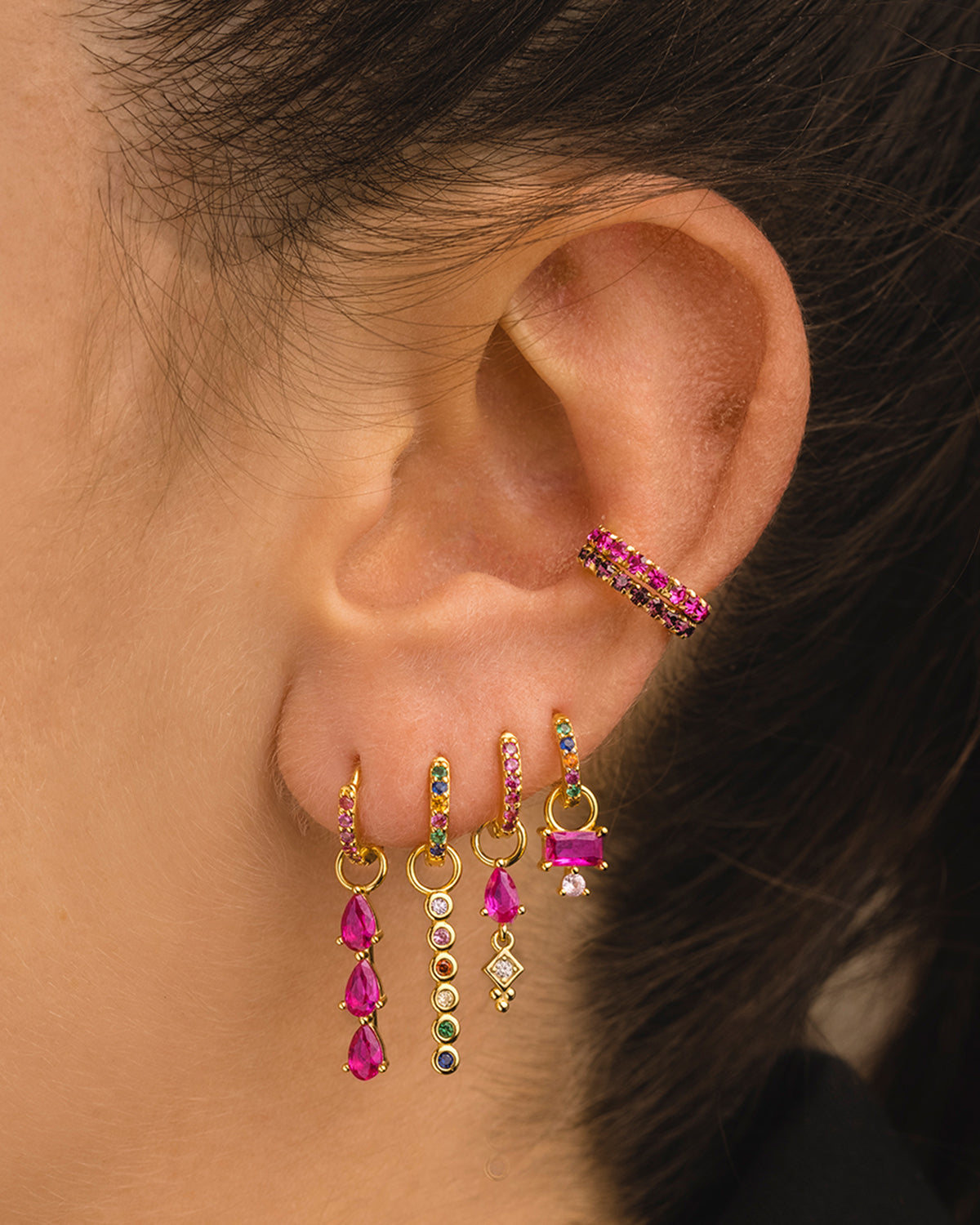 RAINBOW MINI SILVER HOOPS EARRINGS