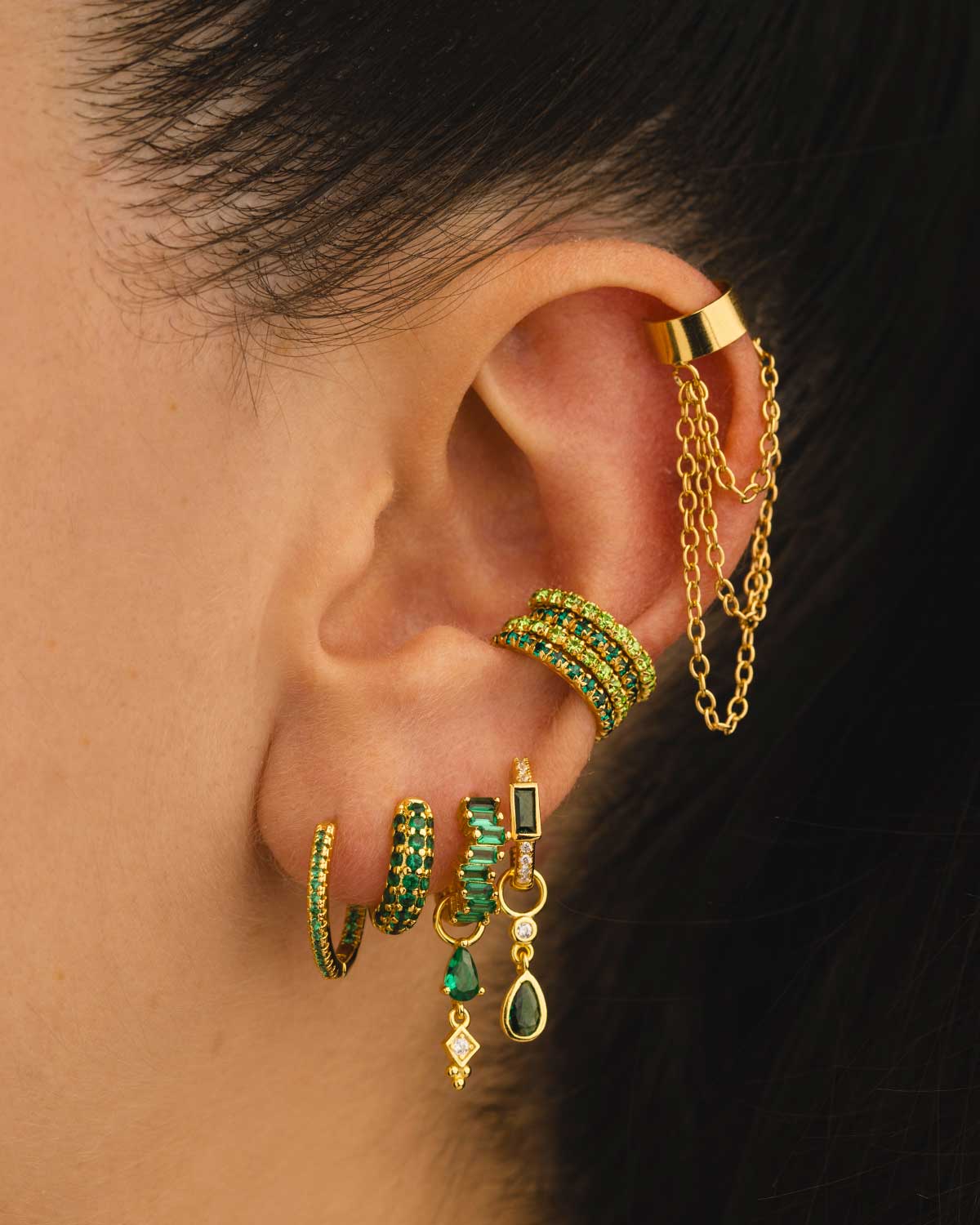 ARLA MINI GREEN LIGHT GOLD EARRINGS