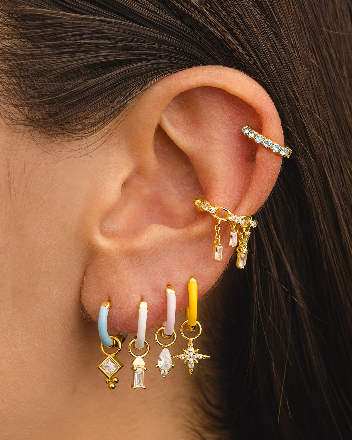 ARLA MINI BLUE LIGHT GOLD EARRINGS