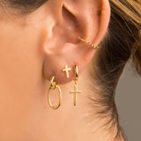 Modelo Oreja Pendientes Cruz Plata de Ley 925 bañado en Oro