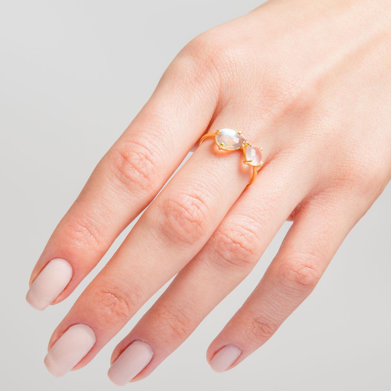 BAGUE EN OR EN LABRADORITE DE MINUIT